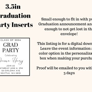 Printable Square Grad Party Inserts, Custom Graduation Details ...