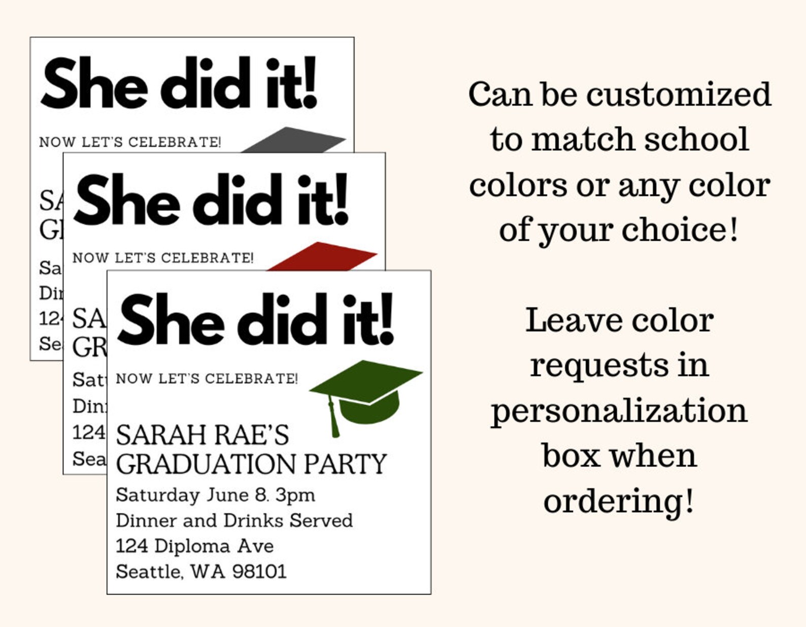 Classic Square Grad Party Inserts, Custom Graduation Details ...