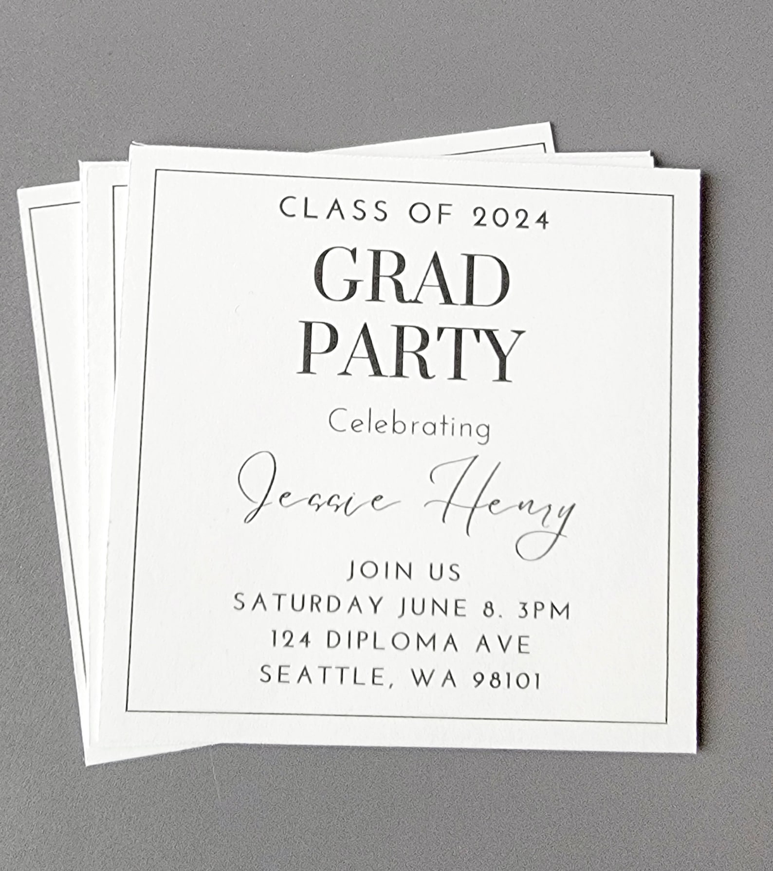 Printable Square Grad Party Inserts, Custom Graduation Details