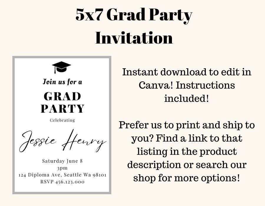 Printable Graduation Party Invitation, 5x7 Invite, Grad Party Invite ...