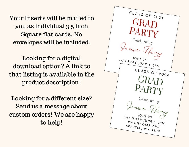 Classic Square Grad Party Inserts, Custom Graduation Details ...