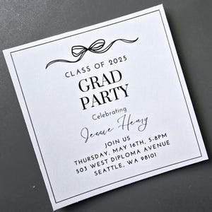 Classic Square Grad Party Inserts, Bow Graduation Theme, Graduation Announcement Inserts, Grad Party Invitation, Personalized Invites