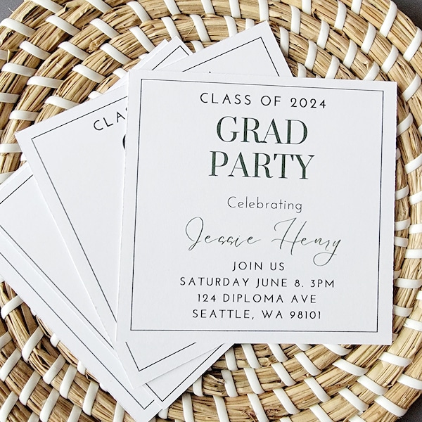 Printable Square Grad Party Inserts, Custom Graduation Details, Graduation Announcement Inserts, Grad Party Invitation, Personalized Invites