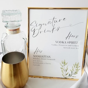 Signature Drink Sign, Printable Wedding Bar Menu, His and Hers Drink Sign, Digital Download, Personalized Wedding Signs, Drink Menu