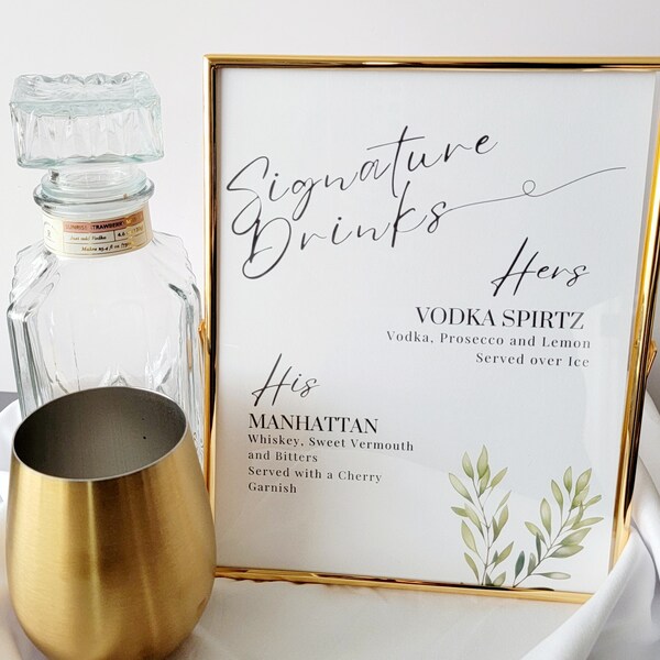 Signature Drink Sign, Printable Wedding Bar Menu, His and Hers Drink Sign, Digital Download, Personalized Wedding Signs, Drink Menu
