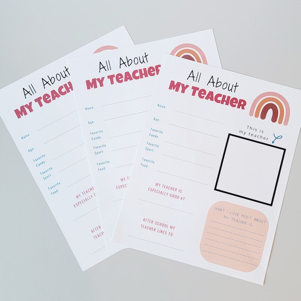 Teacher Appreciation Gift, Teacher Questionnaire, Teacher Survey, End Of School Year Gift, End Of School Year Gift From Students