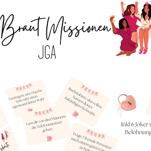 JGA Challenge / missions / scavenger hunt / funny tasks as a template to print out / game on the go / JGA game / bride to be