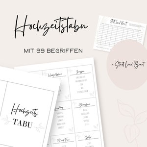 Hochzeit Tabu Karten 99 Begriffe zum Download und Ausdrucken für deine JGA Party / JGA Tabu Spiel / Hochzeit Tabu