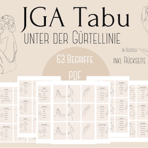JGA Tabu Karten Unter der Gürtellinie mit pikanten, verruchtem Thema als Bachelorette Spiel oder Partyspiel mit über 60 Begriffen