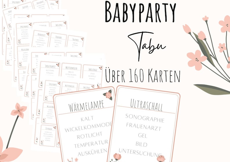 Taboo Baby Party / Baby Shower Game Template / 160 Playing Cards for