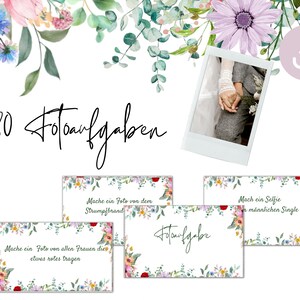 80 photo tasks for the wedding as a download to print out including a standee/game for in between/wedding games/photo box