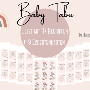 Babyparty Tabu Spiel Karten mit 126 Begriffen rund um Geburt und Schwangerschaft für Baby Party Babyshower PDF Download/ zum ausdrucken