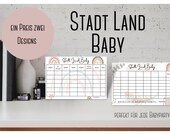 Stadt Land Baby Party Spiel für dein Babyshower im Boho Design zum sofort ausdrucken