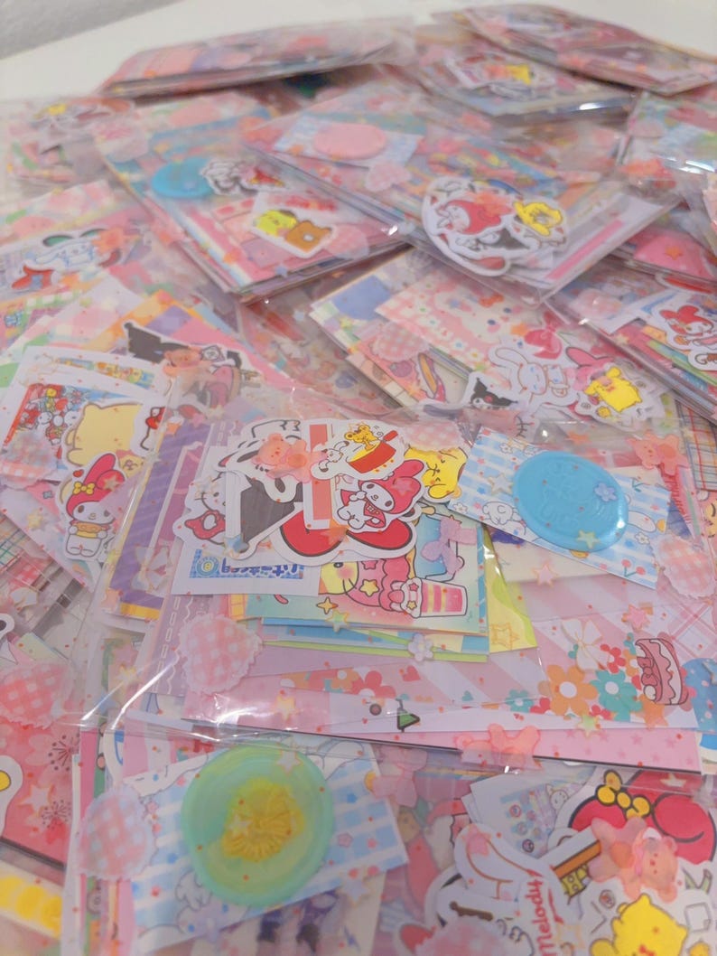 100 pieces journal stationery paper crafts lucky mystery bag bundle-memo paper/stickers/cute stationery/journal supplies/kawaii taper sample image 2
