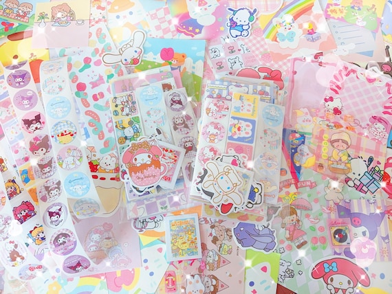 100 pieces journal stationery paper crafts lucky mystery bag bundle-memo paper/stickers/cute stationery/journal supplies/kawaii taper sample