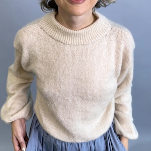 Handmade Mohair Blend Sweater: Ecru Oversized Knit Pullover