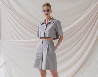 Linen summer set. Linen bermuda. Linen crop-top. Minimal set. Moddern set. Stonewashed linen.