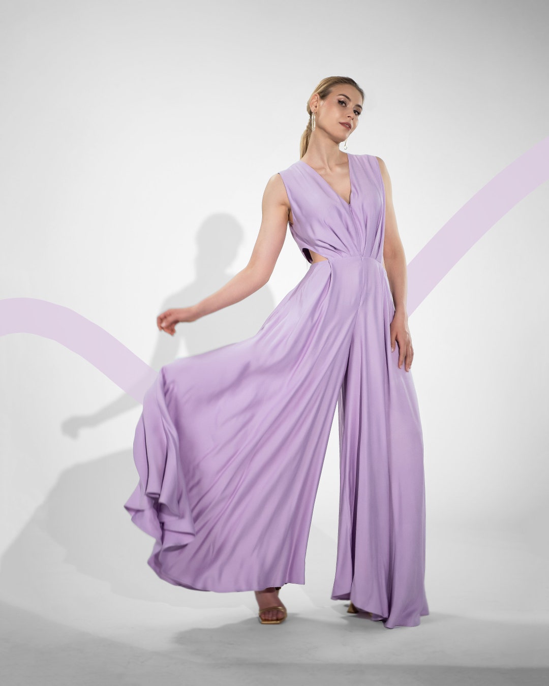 Draped Viscose Jumpsuit: Boho Wedding, Prom Ball