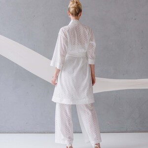 Elegant embroided set. Beach trousers. Organic cotton trousers. Linen trousers. Cotton robe. Beach robe. Merezhka set.Bridal summer set. image 4