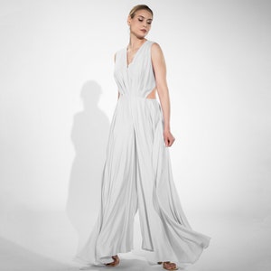 Bridal elegant jumpsuit. Natural fabric jumpsuit. Occasion jumpsuit. Boho jumpsuit. Draped jumpsuit. Palazzo jumpsuit. Cut out waist. image 9