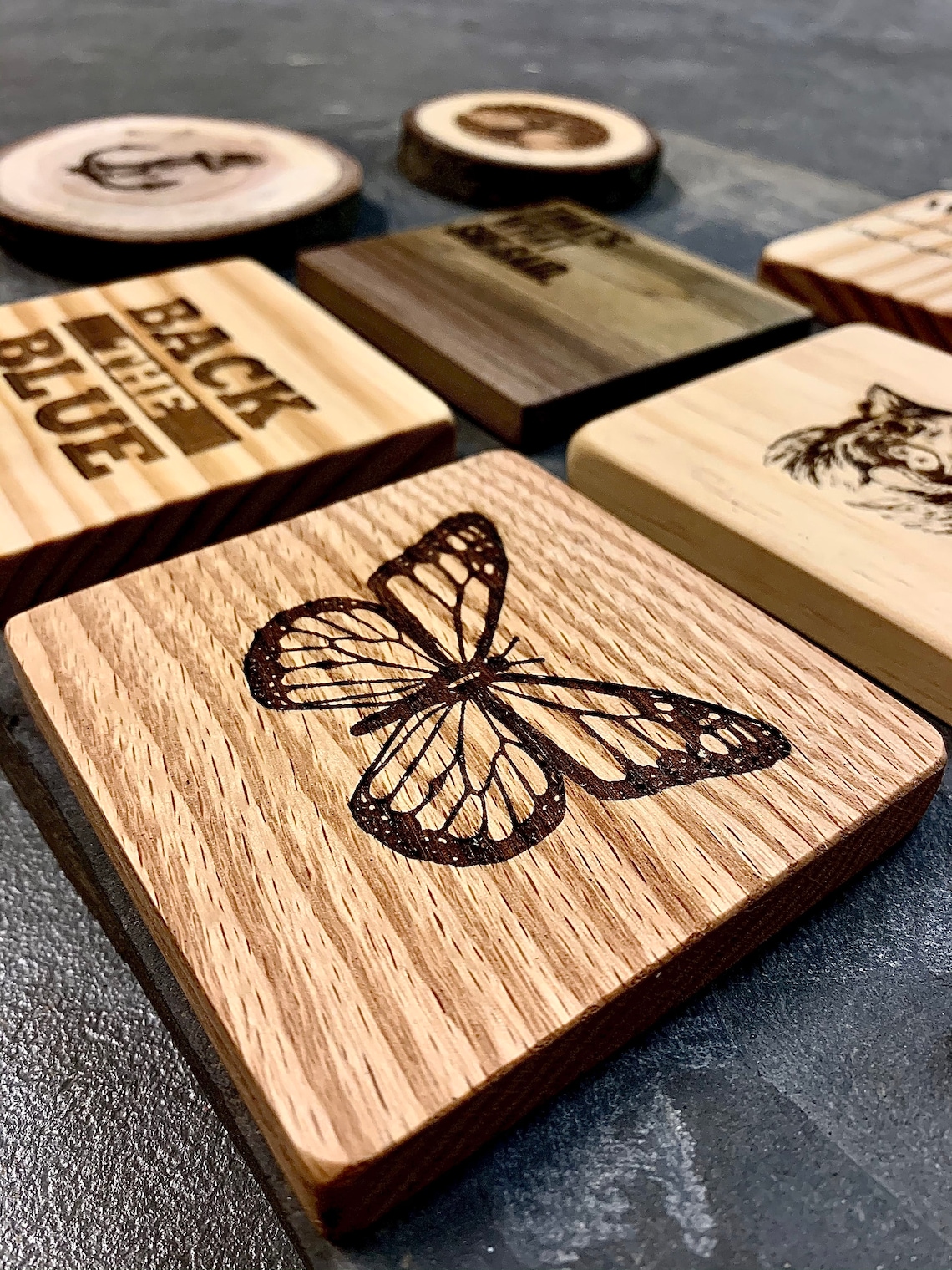 Set of 4 Fully customizable engraved wood coasters Etsy