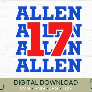 Allen 17 | SVG PNG JPG | cut file for shirts and crafts | football gift diy | buffalo football shirt | mafia design | cute diy