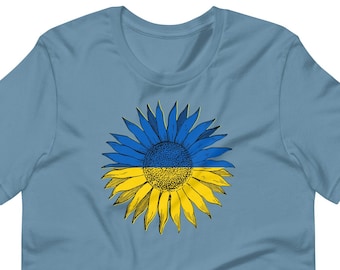 100% Of Profits Aid Ukrainians, Details In Description – Blue And Yellow Sunflower, Ukraine Colors – Unisex T-Shirt