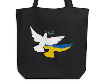 100% Profits To Ukraine – White Peace Dove With Blue & Yellow Shadow, Eco Tote Bag – Proceeds Aid Ukrainians, Details In Description