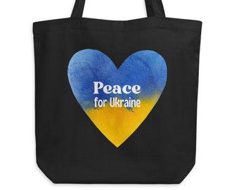 100% Of Profits To Ukraine – “Peace For Ukraine” Watercolor Heart, Eco Tote Bag – Proceeds Aid Ukrainians, Details In Description