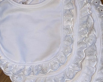 Plain white baby bibs with lace Spanish lace christening bibs pretty bibs