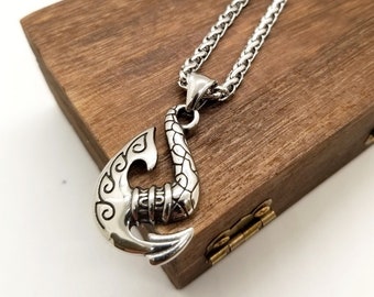 Fish Hook Shape Pendant Necklace Unisex, Stainless steel.