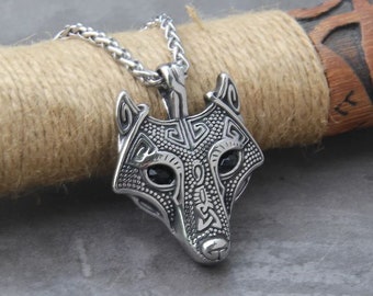 Stainless Steel Wolf Viking Necklace, Scandinavian Amulet, fasion