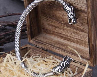Bracelet en acier inoxydable Nordic Viking Norse Dragon, double tête