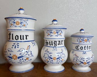 Vintage jaren 1950 blauwe ui Royal Sealy busset | Meel, suiker, koffie Keukenopslag