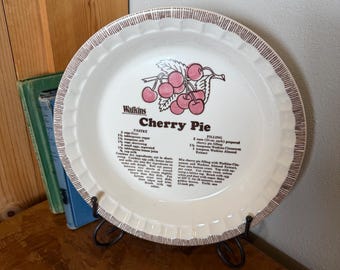 Vintage 1970's Watkins Cherry Pie Ceramic Bakeware Pie Plate Collectible