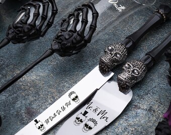 Till death do us part wedding cake cutting set, black wedding cake knife