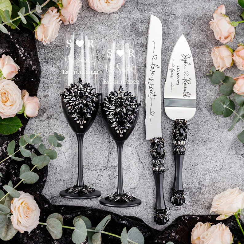 Black Wedding Cake Cutting Set Black Wedding Cake Knife Etsy
