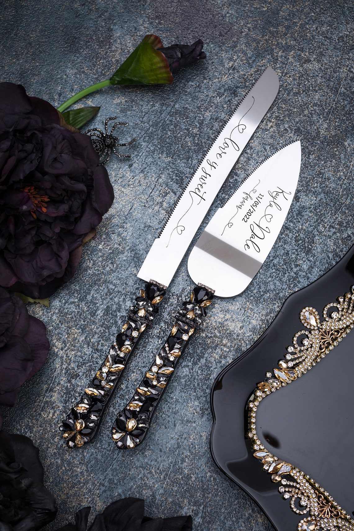 Gold Black Wedding Cake Cutting Set Black Gold Wedding Cake Etsy