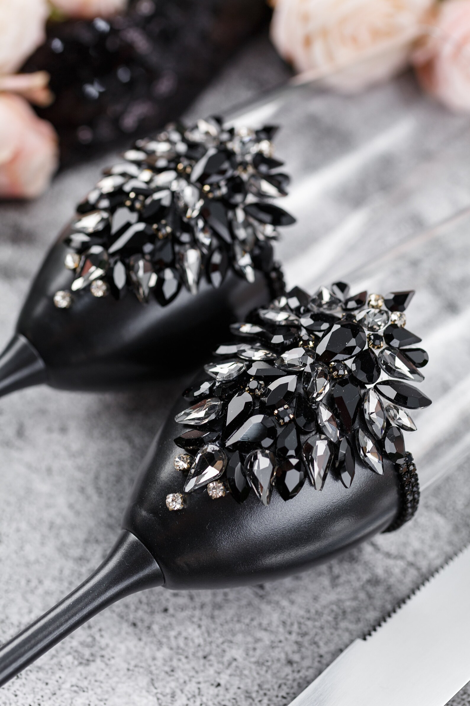 Black Wedding Cake Cutting Set Black Wedding Cake Knife Etsy