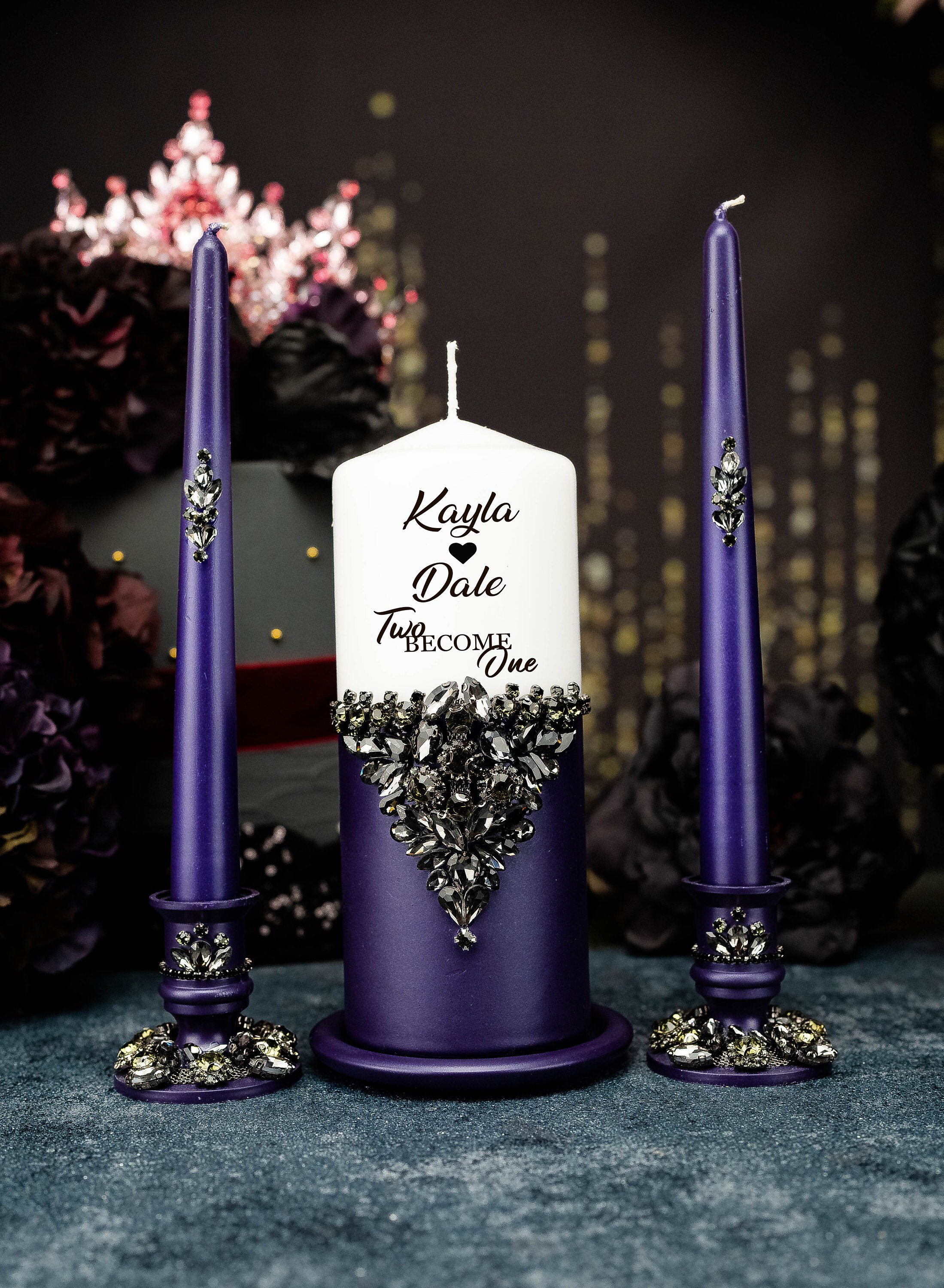 Purple Unity Candle Set Purple Black Candles Amethyst Purple