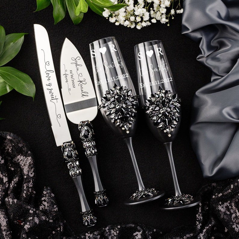 Black Wedding Cake Cutting Set Black Wedding Cake Knife Etsy