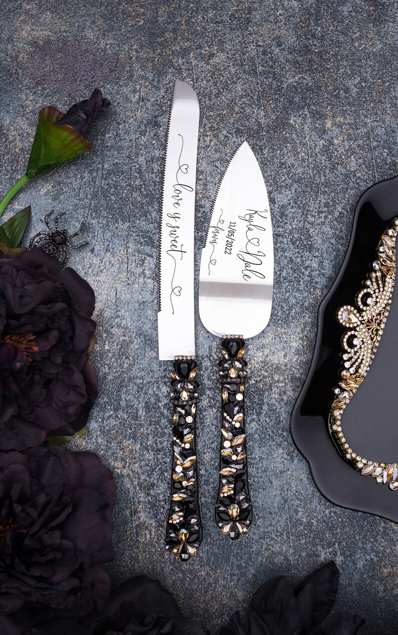 Gold Black Wedding Cake Cutting Set Black Gold Wedding Cake Etsy