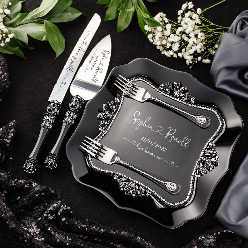 Black Wedding Cake Cutting Set Black Wedding Cake Knife Etsy