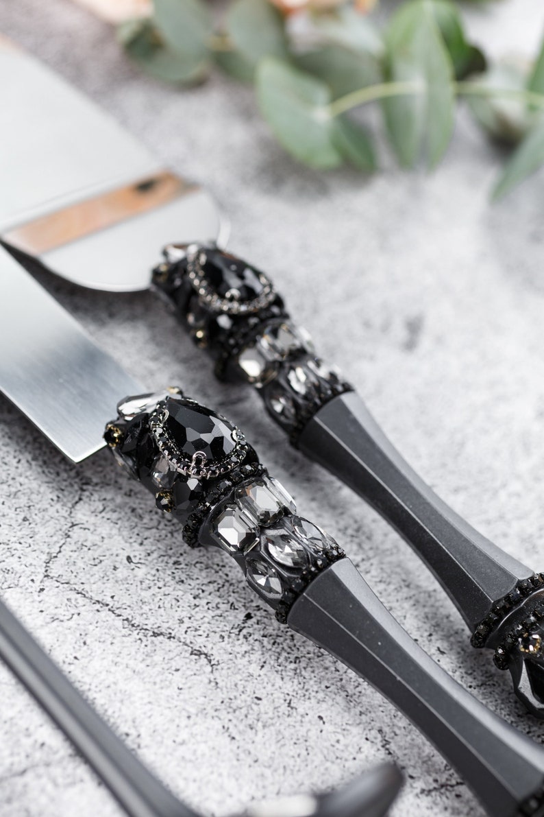 Black Wedding Cake Cutting Set Black Wedding Cake Knife Etsy