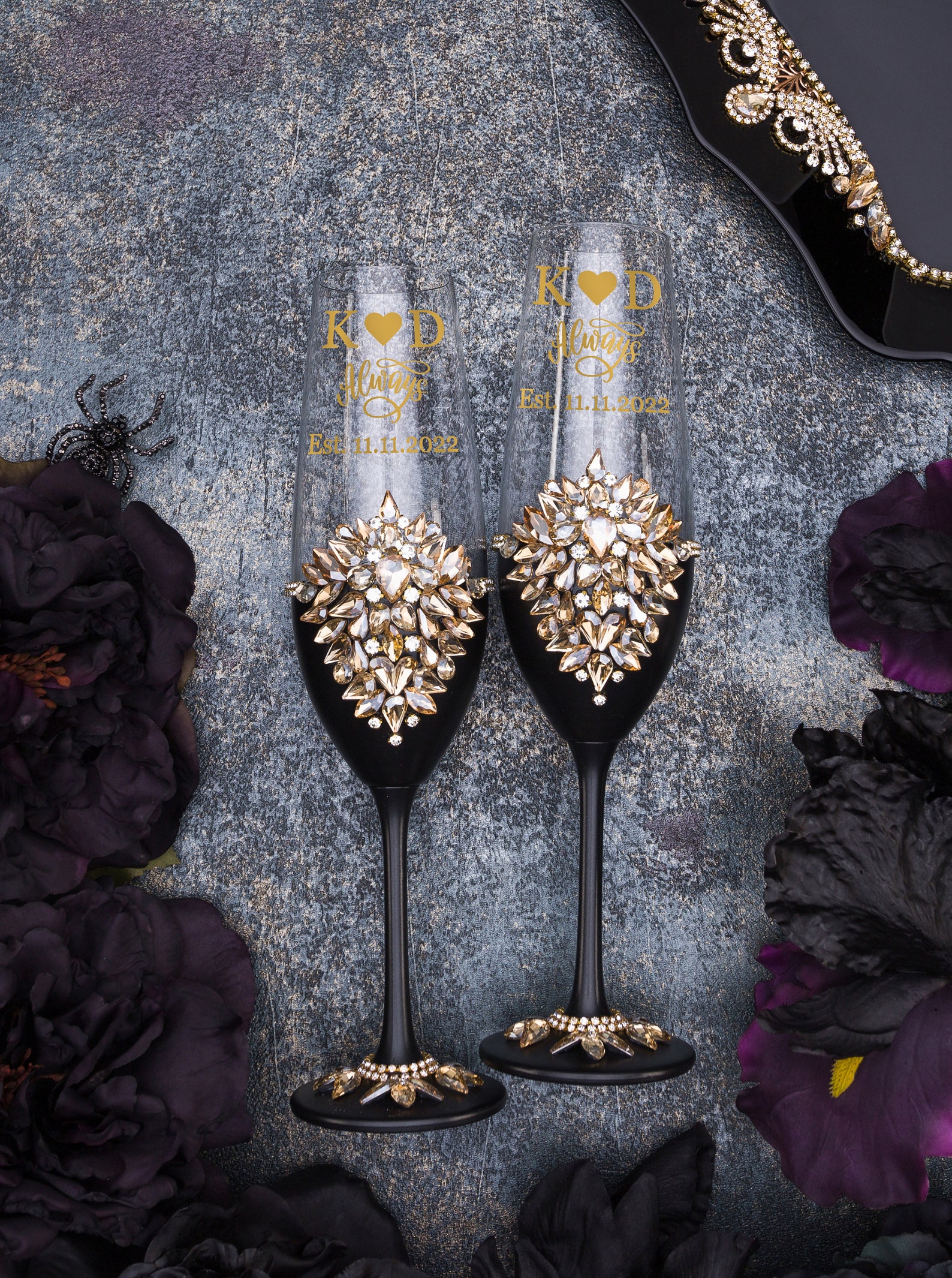 Gold Black Wedding Cake Cutting Set Black Gold Wedding Cake Etsy