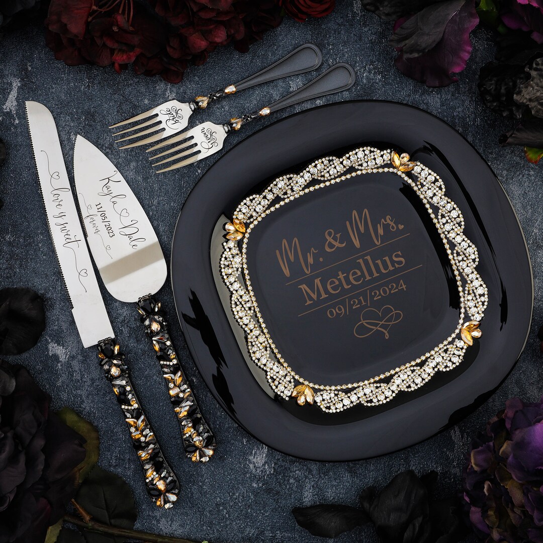 Gold Black Wedding Cake Cutting Set Black Gold Wedding Cake Etsy