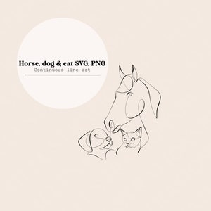 Paard hond kat lijntekeningen | Paard Honden Katten Logo Lijntekening | Lijn digitaal bestand | Lasersnijden Direct downloaden | SVG- en PNG-bestand