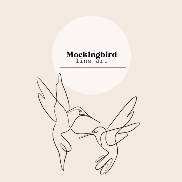 Mockingbird Bird Line Art | Butterflies Line Drawing | Line Digital File | Laser Cutting Instant Download | SVG, PNG, Ai file