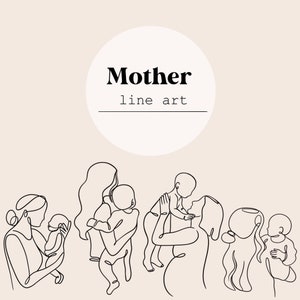 Mother & Baby Line Art SVG, PNG, Ai