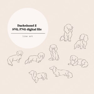 Dachshund 2 Puppy Dog Line Art | Dog Puppies Line Drawing | Sausage dog Line Digital File | Laser Cutting Instant Download | SVG & PNG file